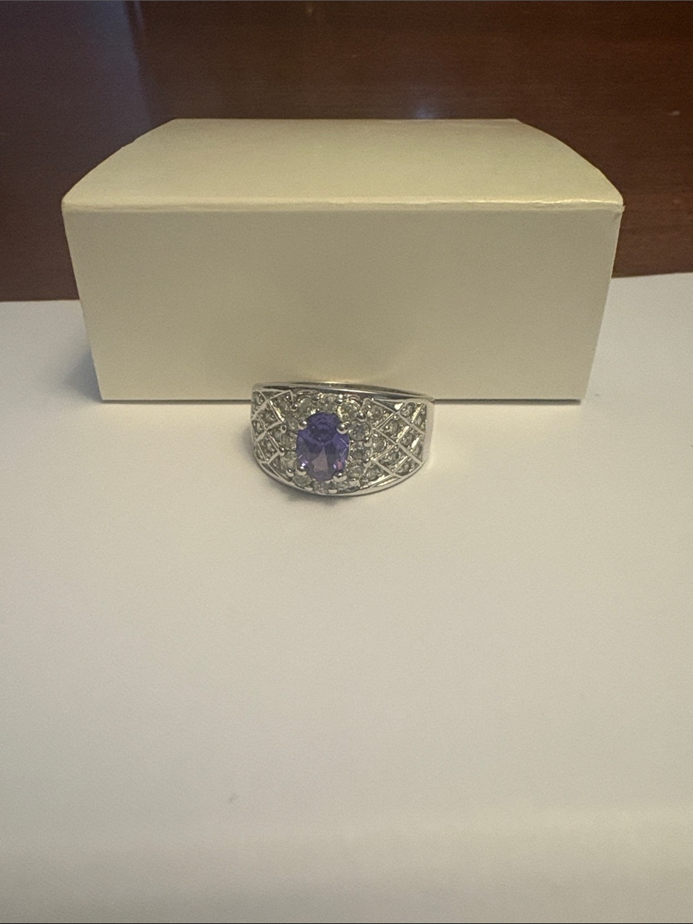 Silver Purple CZ Statement Ring